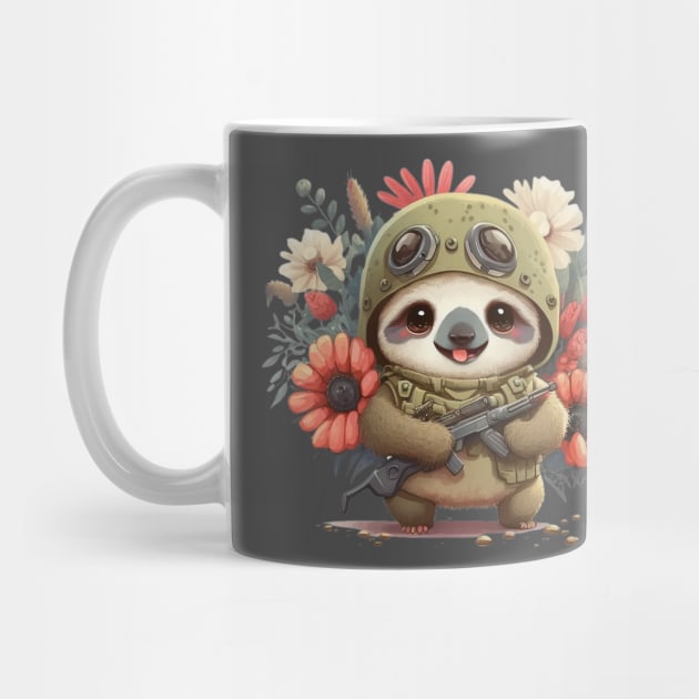 The flowery soldier as a sloth armed and ready for peace by EUWO